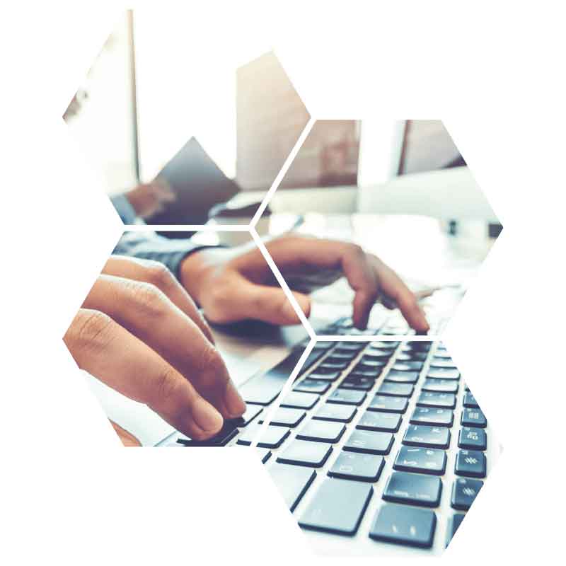 octagon of image of a person typing on the computer