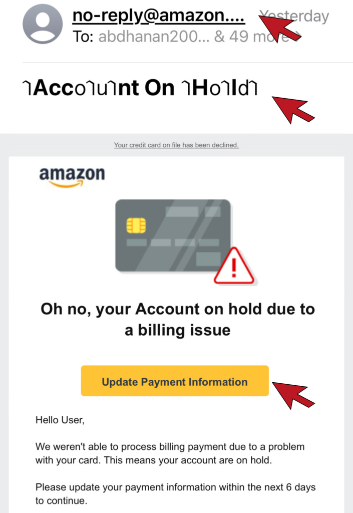 Bogus email from Amazon requesting Payment Information Update