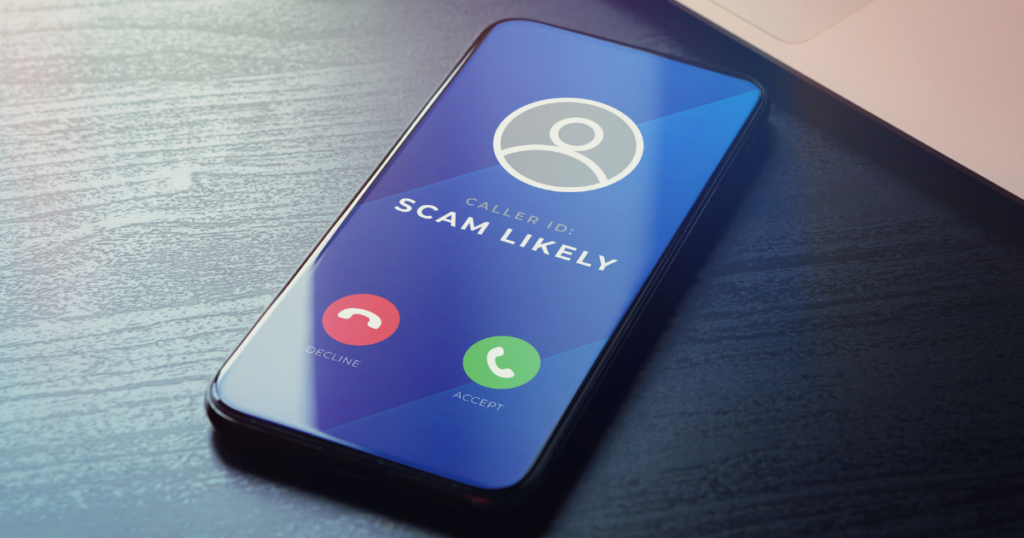 A phone with a scam likely calls incoming.