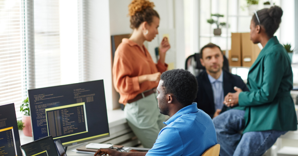 Employee taking cybersecurity human firewall training.